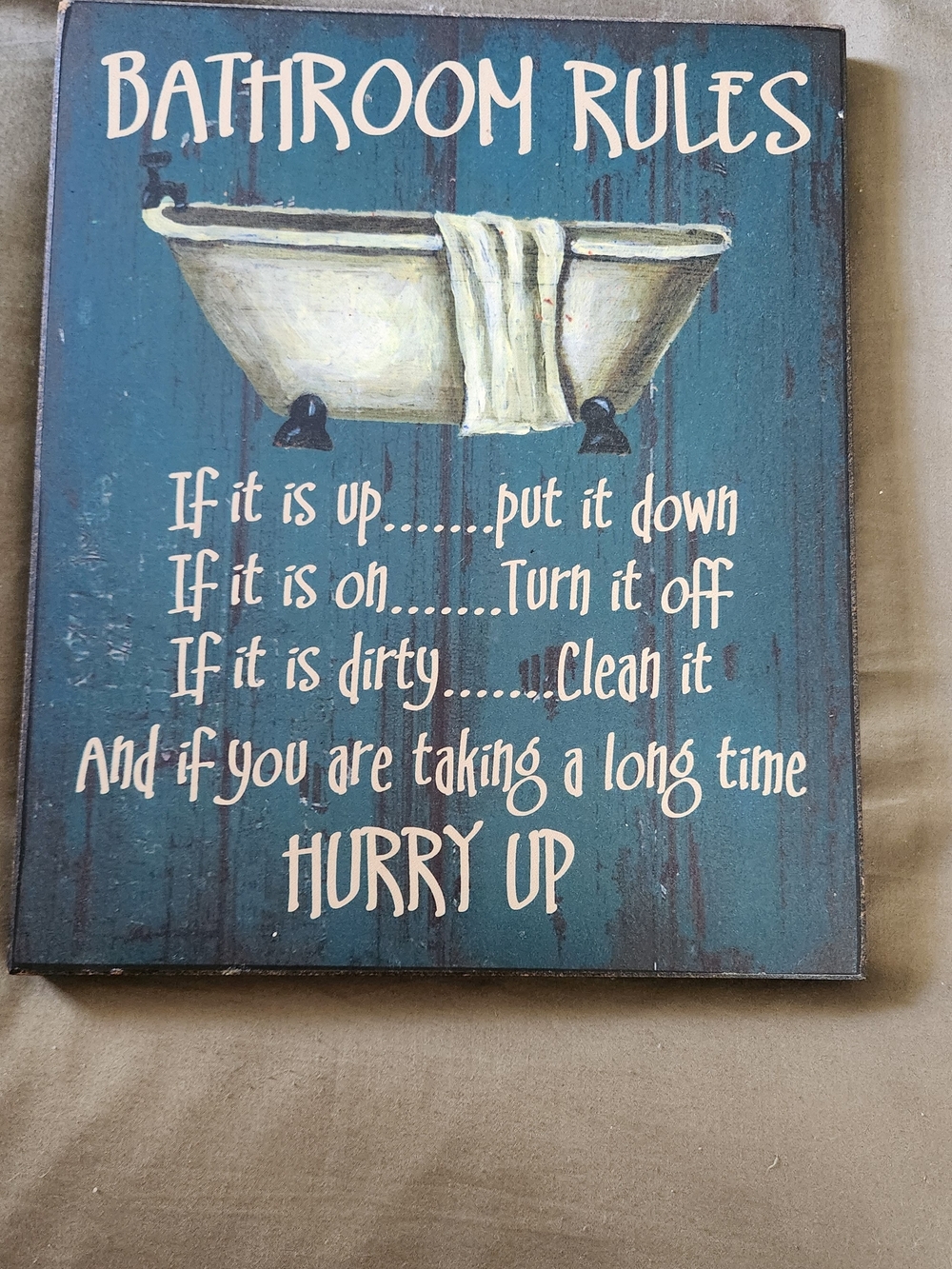 Bathroom Rules-Rustic Wood Sign-Farmhouse Decor